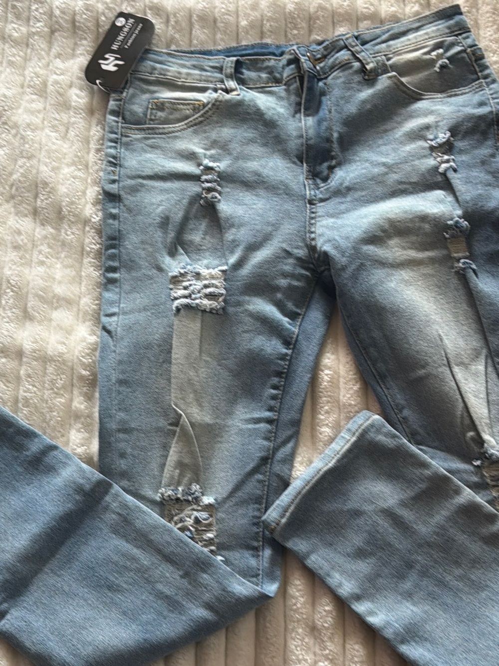 Men's Light Blue Skinny Ripped Jeans